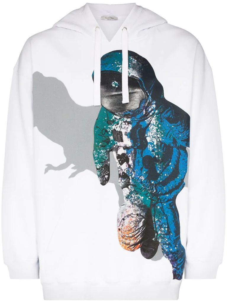 Spaceman print drawstring hoody