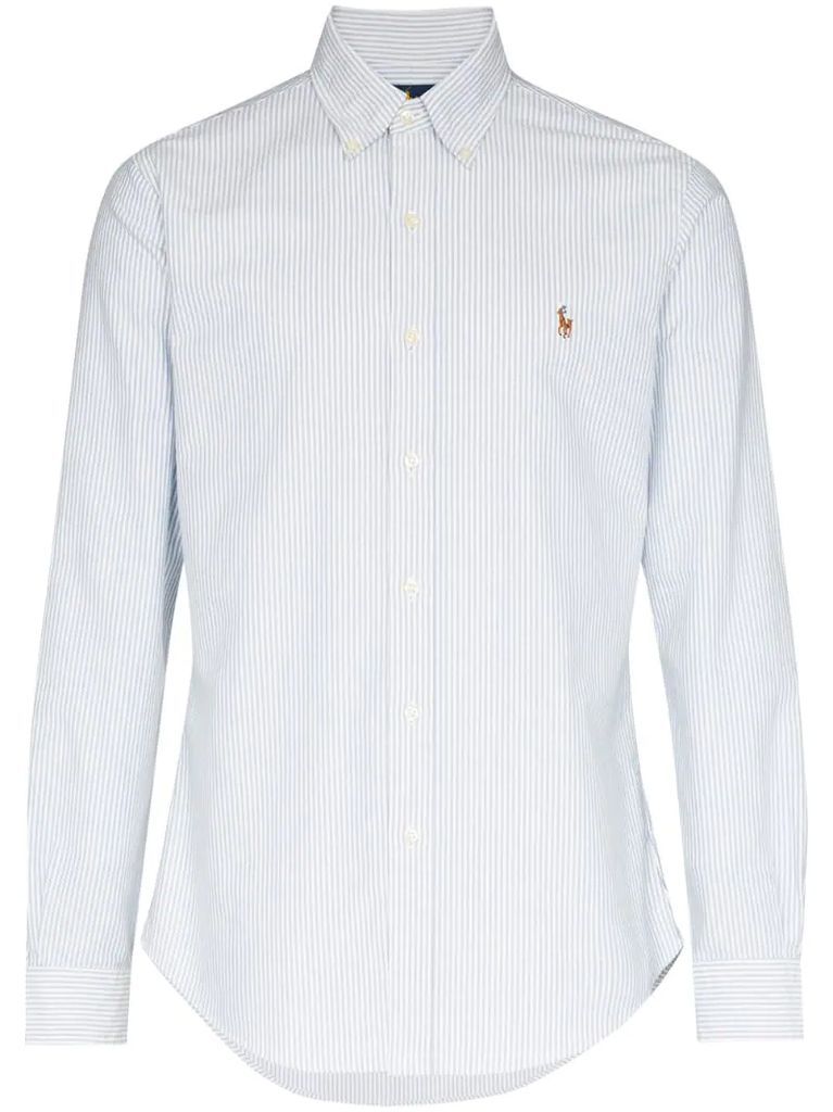 logo-embroidered striped shirt