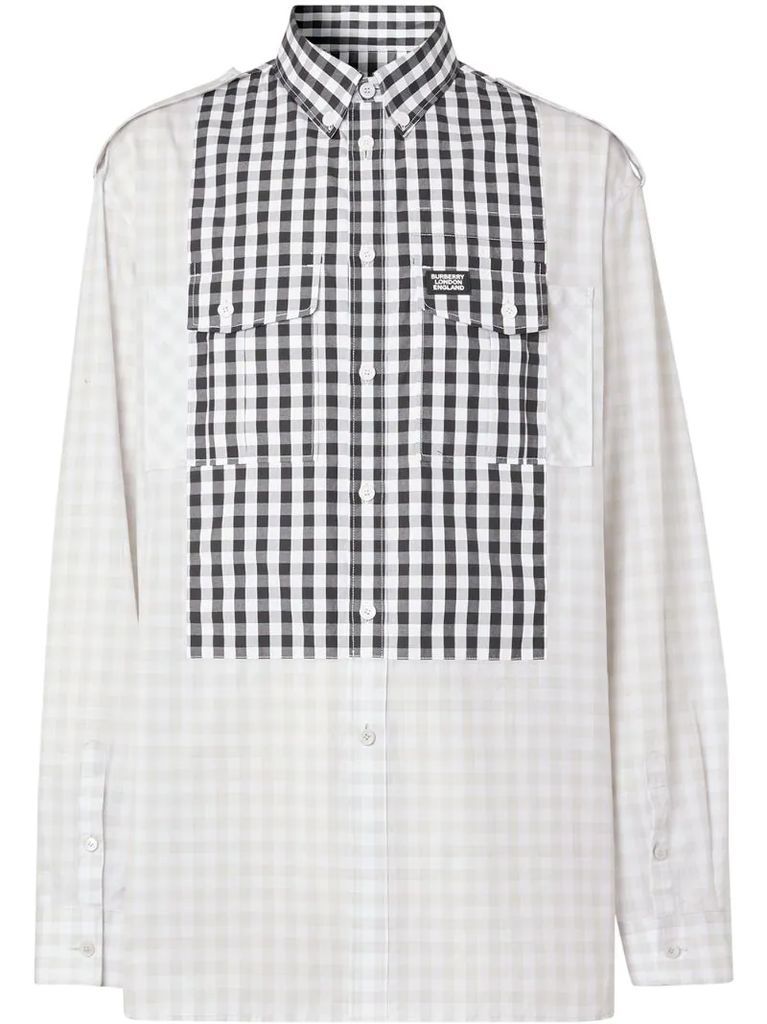 gingham detail long-sleeved shirt