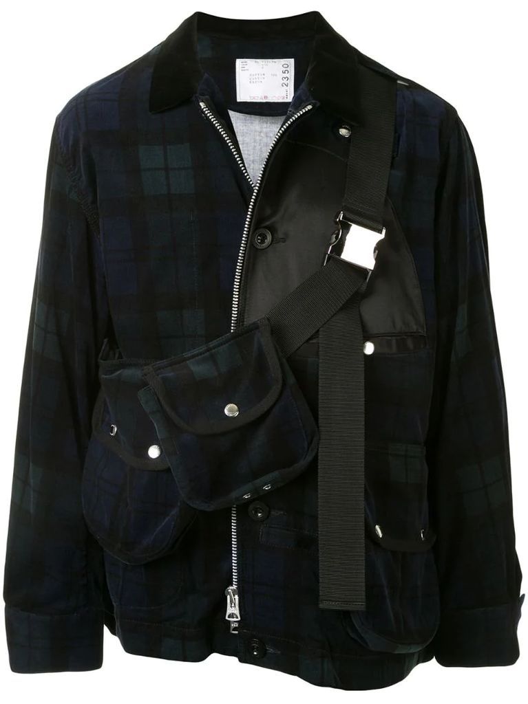 plaid-check zip-up coat