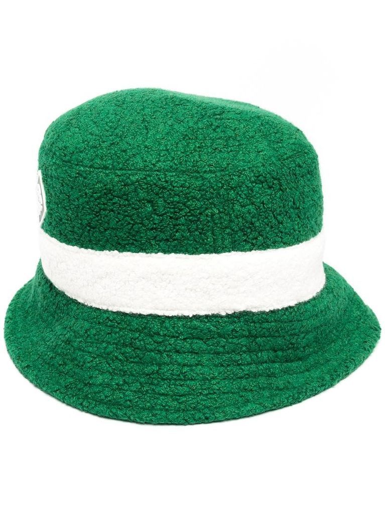striped faux-shearling bucket hat