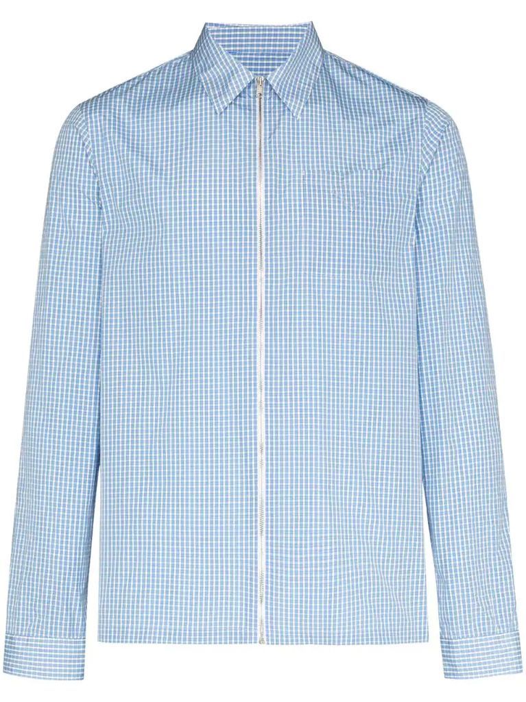check-pattern zip-up shirt