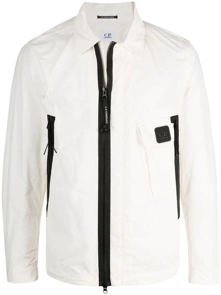 logo-patch zip-up shirt jacket