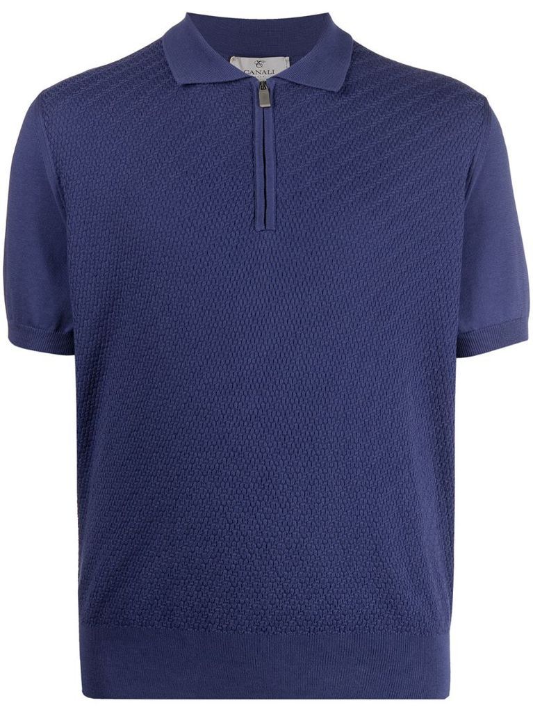 zip-up short-sleeved polo shirt