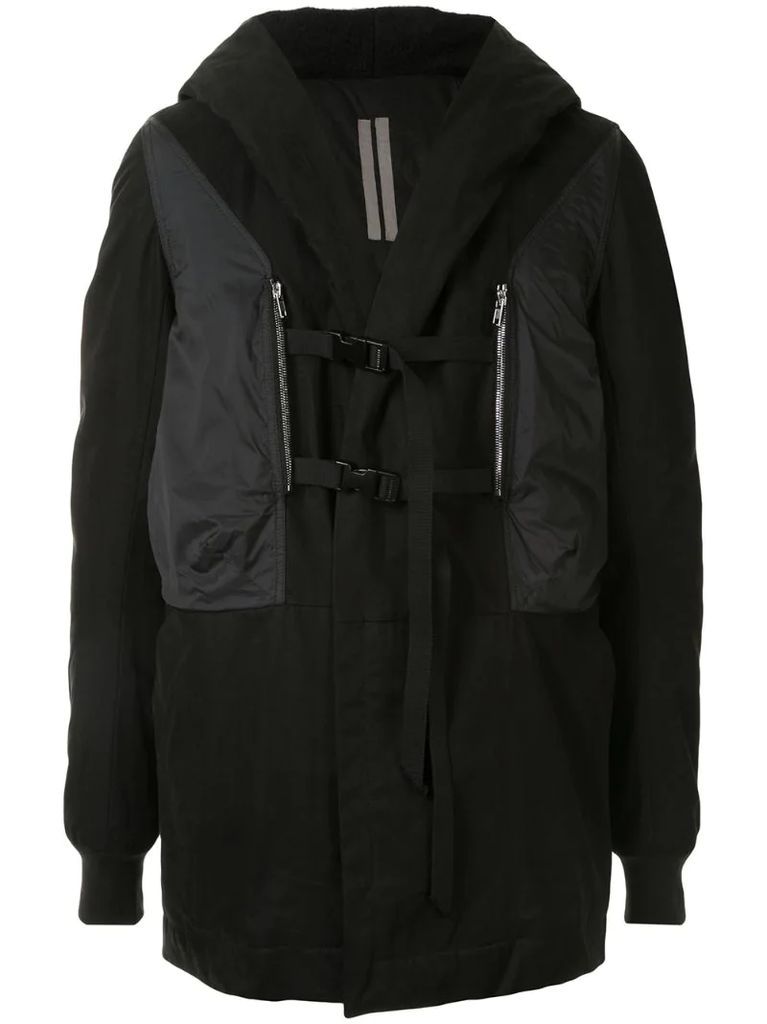 buckle fastening layered coat