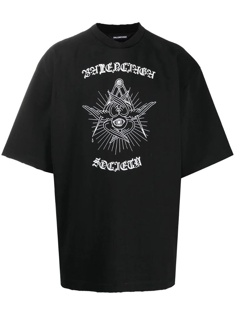 gothic-print oversized T-shirt