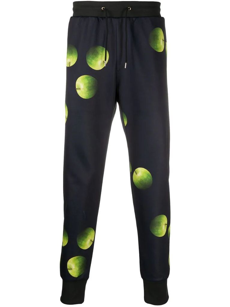 apple-print trousers