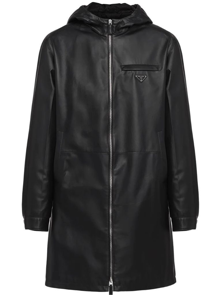 nappa leather hooded coat