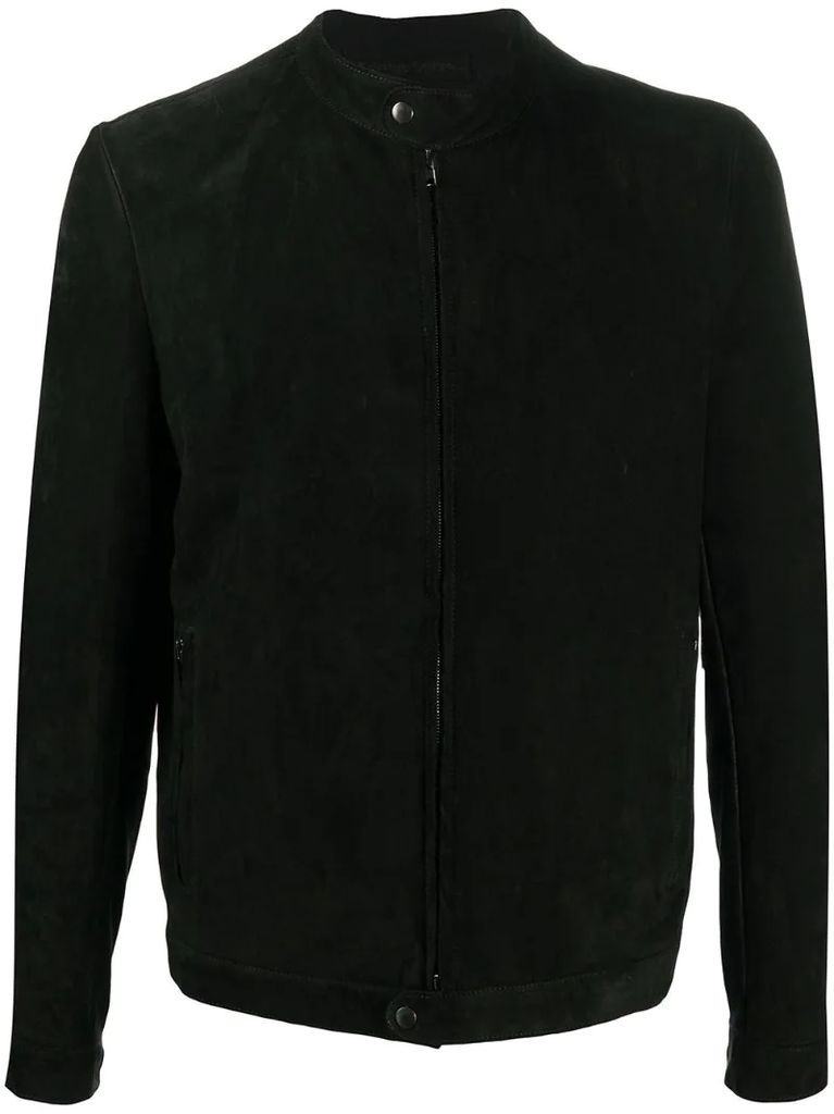 suede zip-up leather jacket