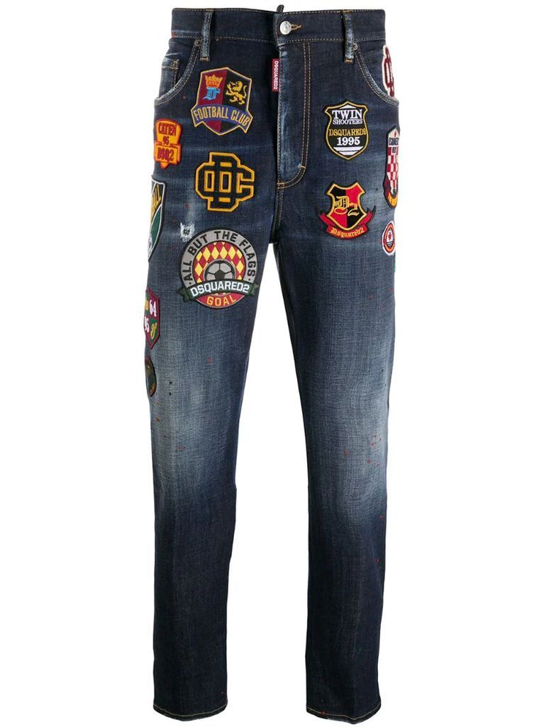 slogan-patch straight leg jeans