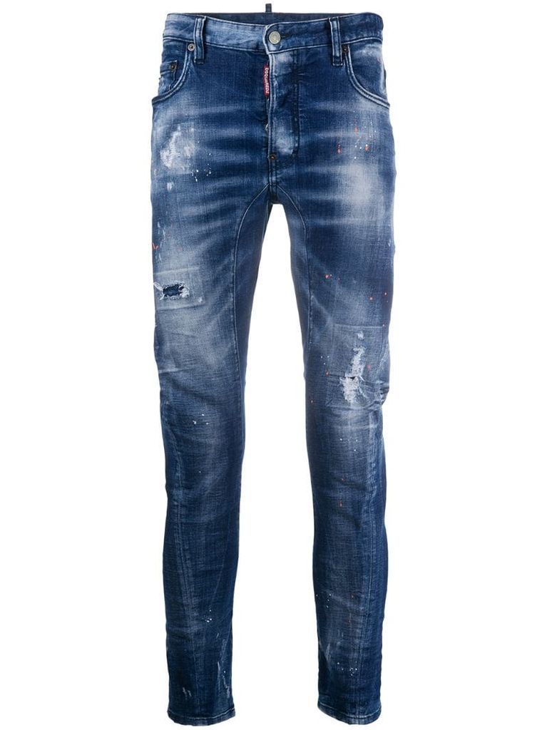 distressed slim-fit jeans