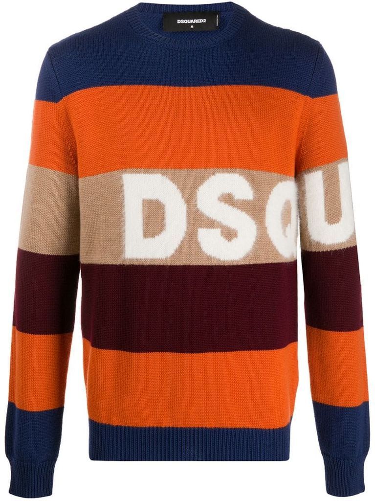 logo-jacquard striped sweater