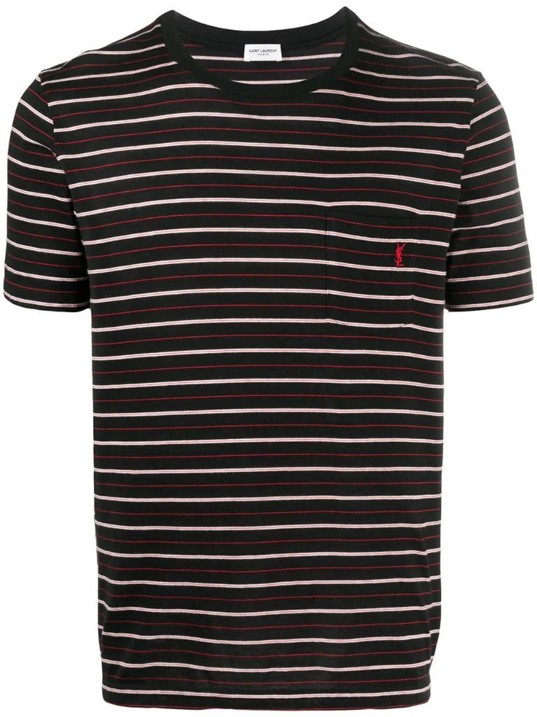embroidered logo striped T-shirt