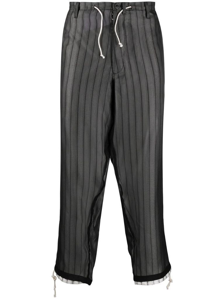 layered pinstripe drop-crotch trousers