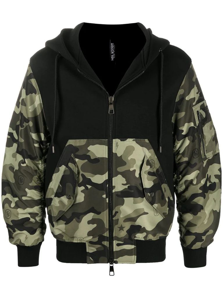 camouflage-pattern hooded jacket
