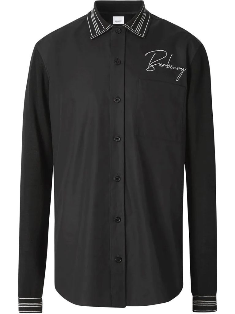 embroidered logo contrasting sleeves shirt