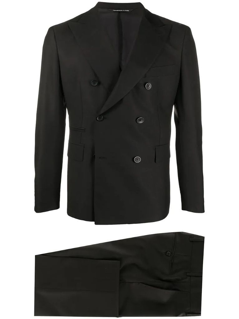 double-breasted pleat detail suit