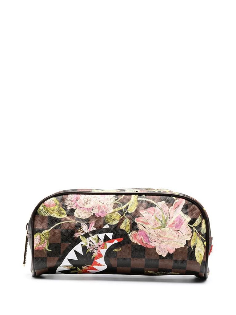 zip-up floral-print wash bag