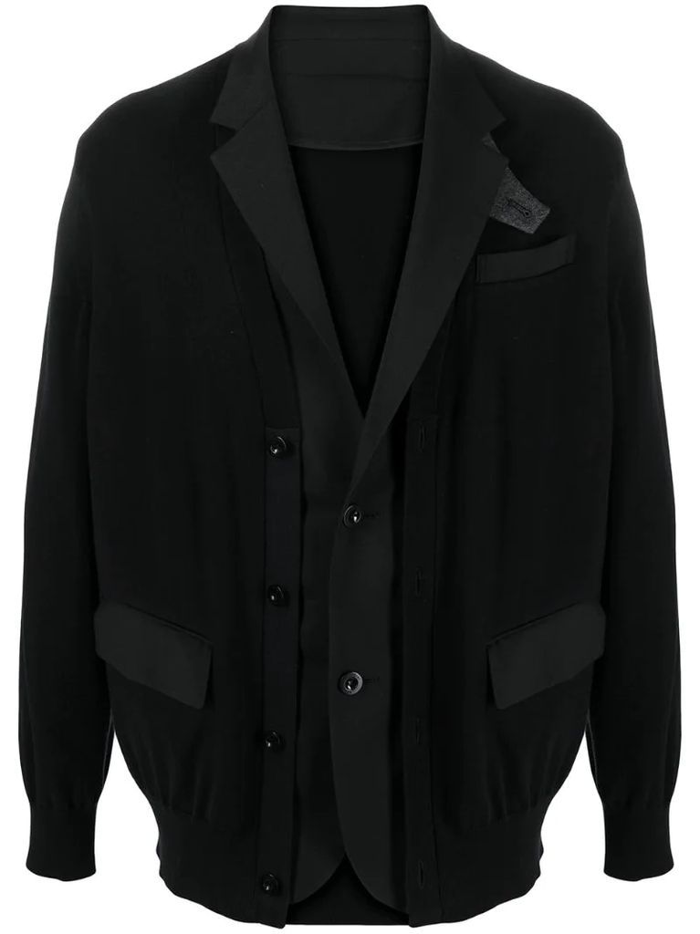 layered button-front cardigan
