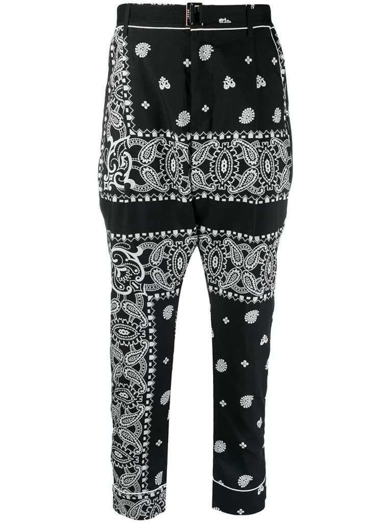 paisley-print belted trousers