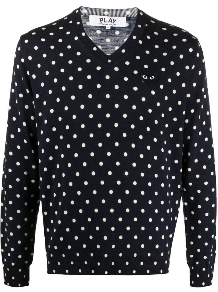 polka-dot print V-neck sweater