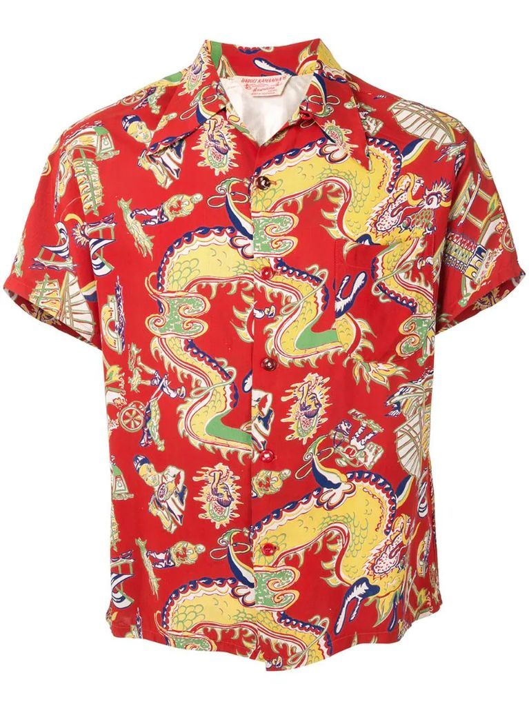 1950s dragon print short-sleeved shirt
