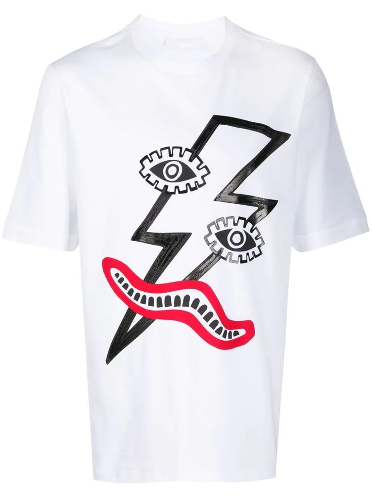 thunderbolt face print T-shirt