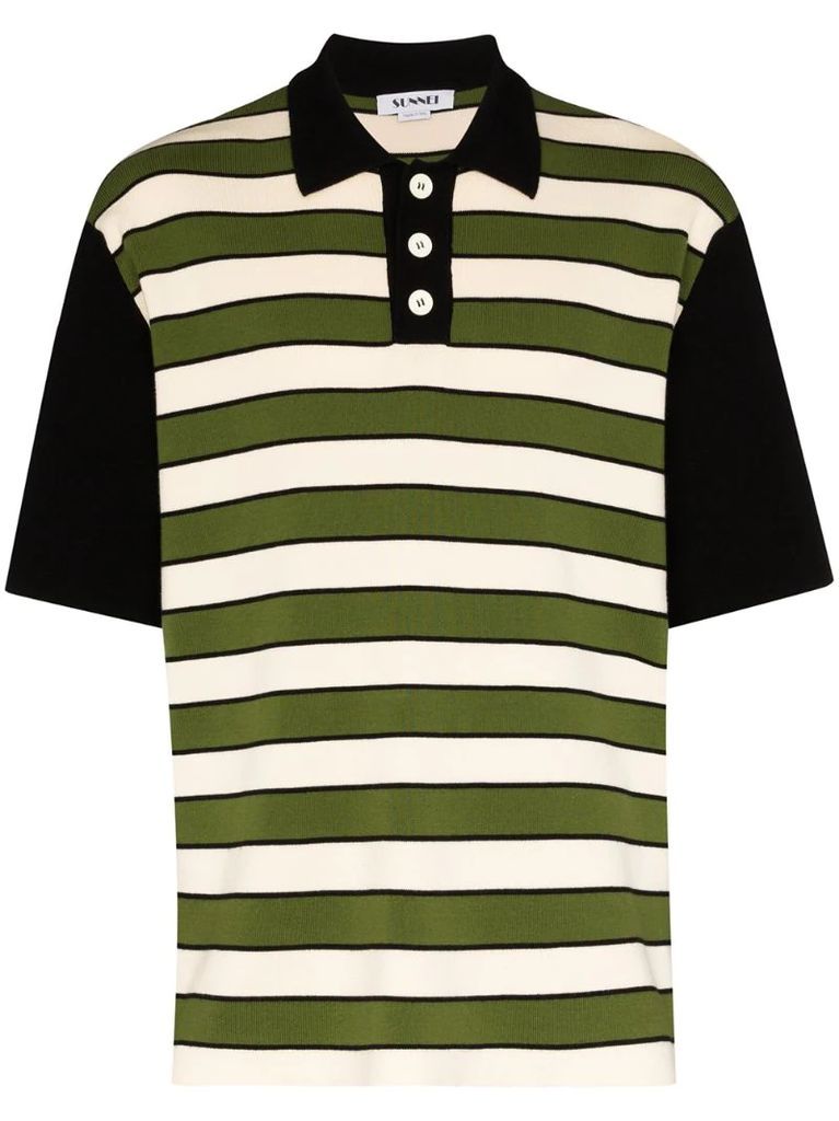 striped fine-knit polo shirt