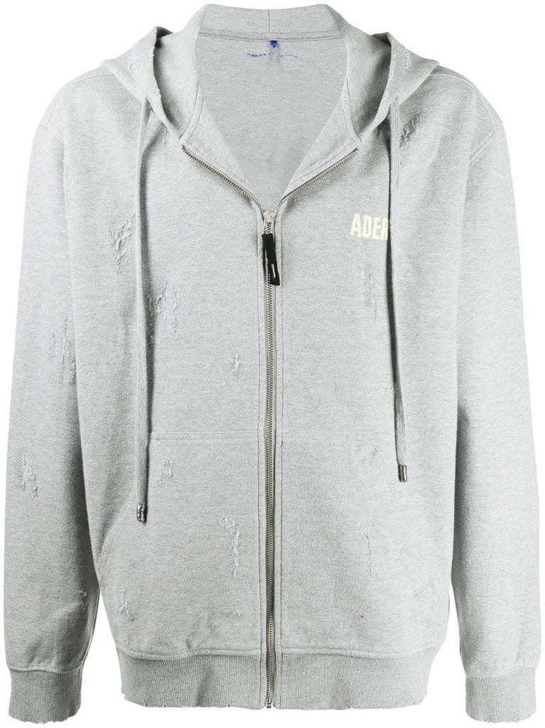 zip-up drawstring hoodie