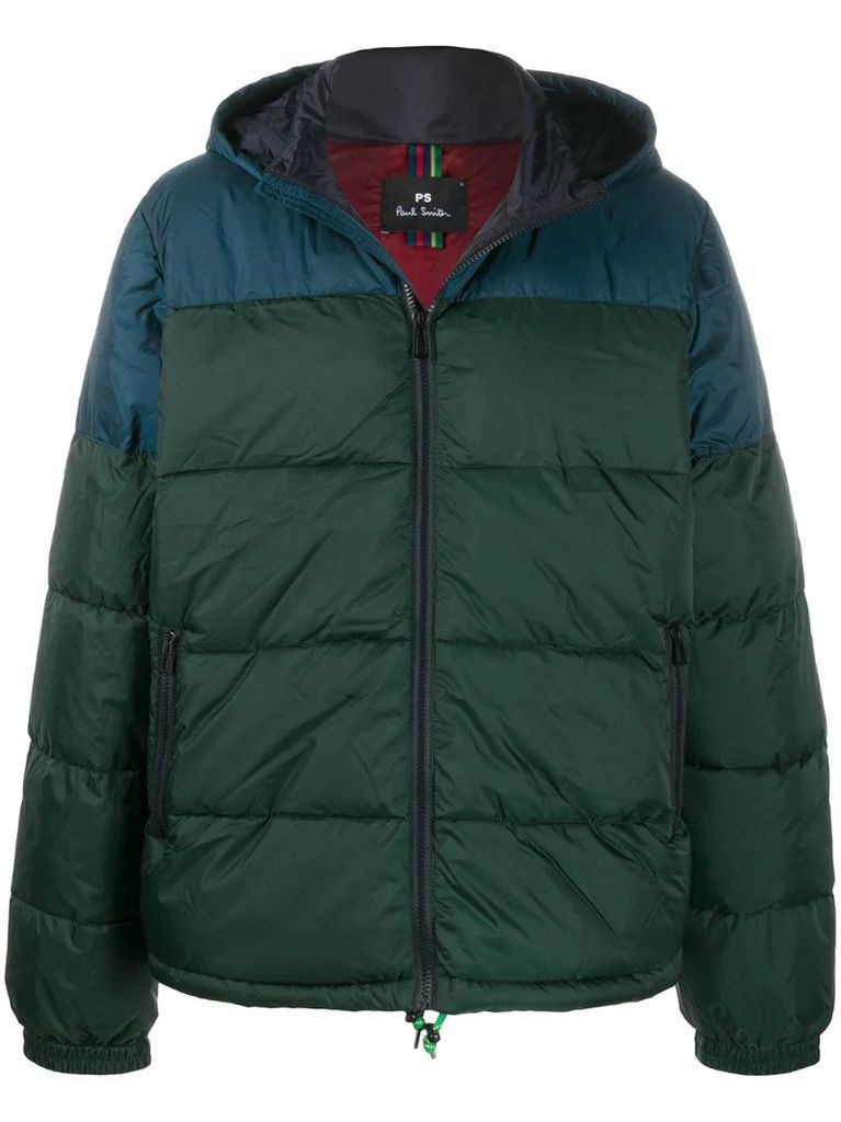 two-tone padded hooded jacket