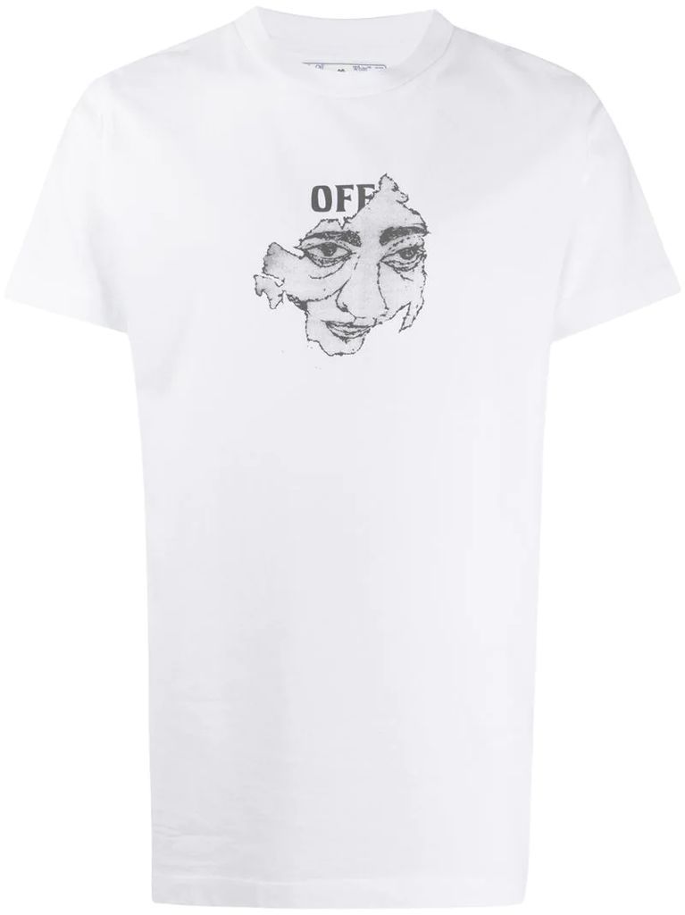face-motif printed T-shirt