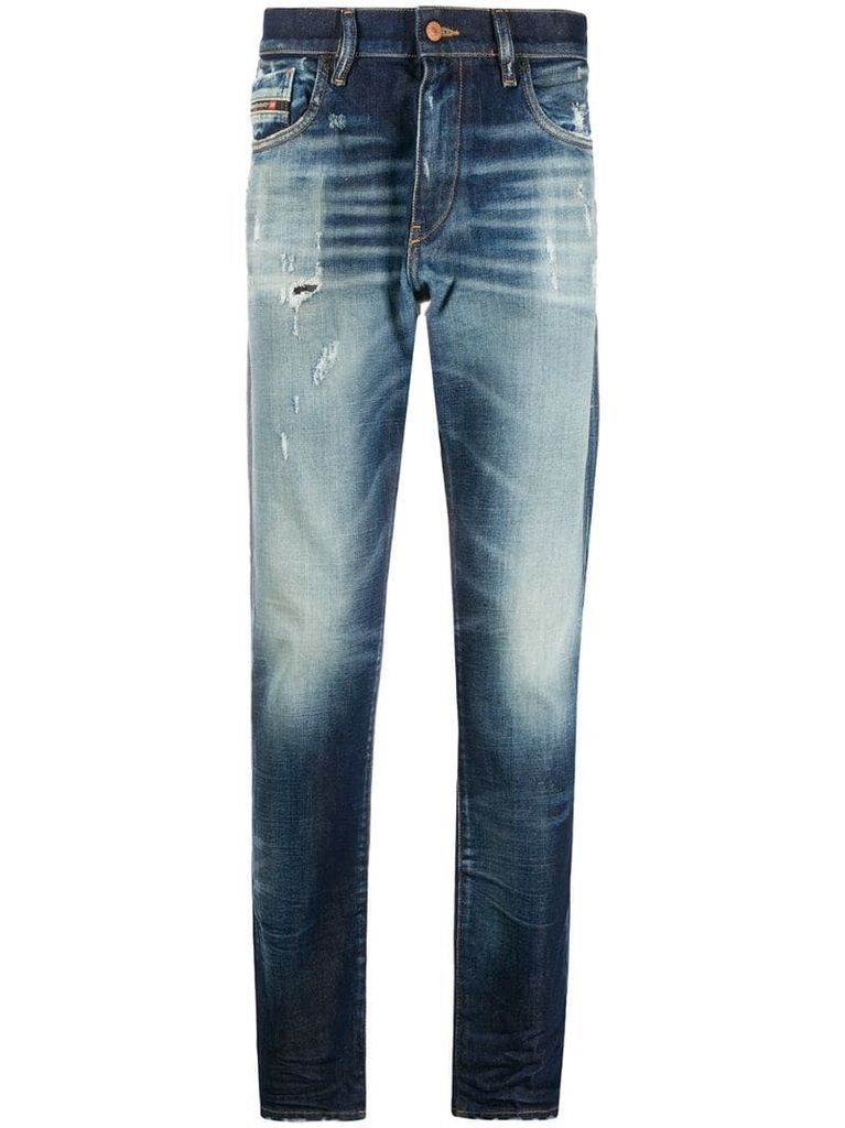 straight-leg faded jeans
