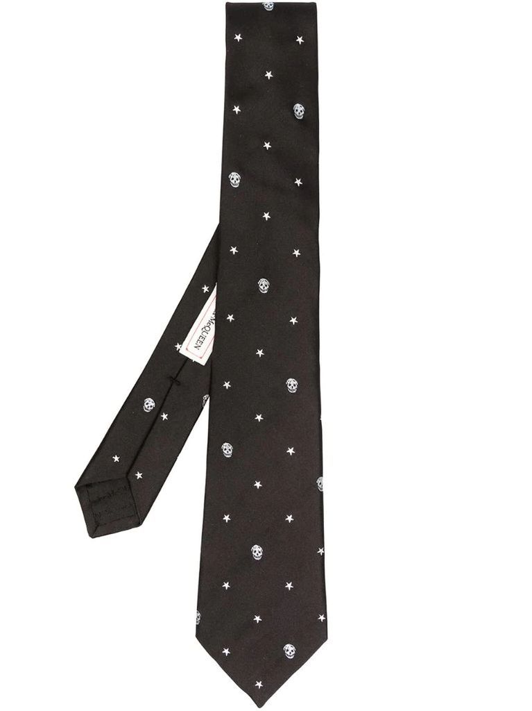 skull star embroidered tie