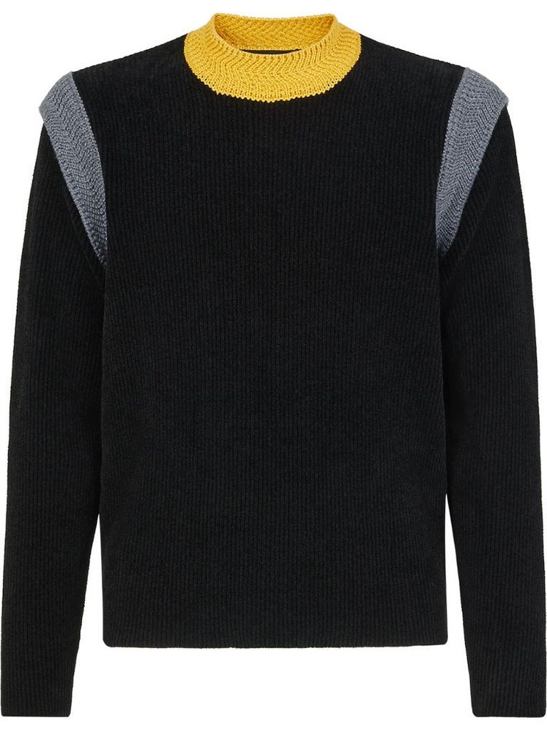 contrast-shoulder rib-knit jumper