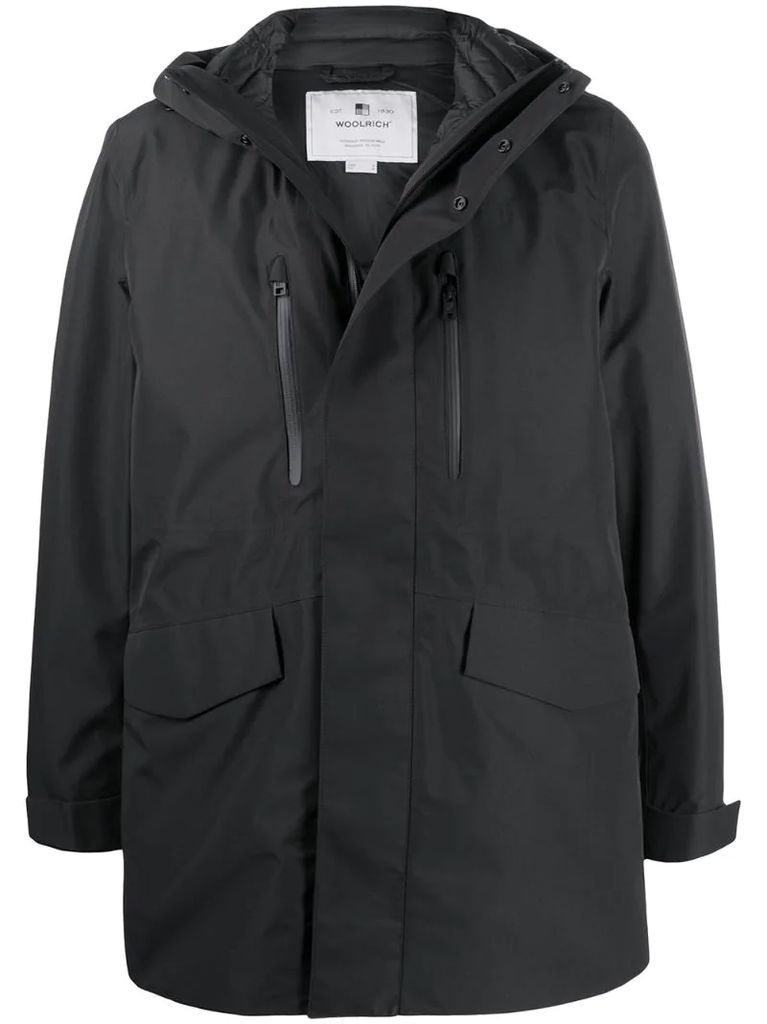 padded hooded zip-up coat