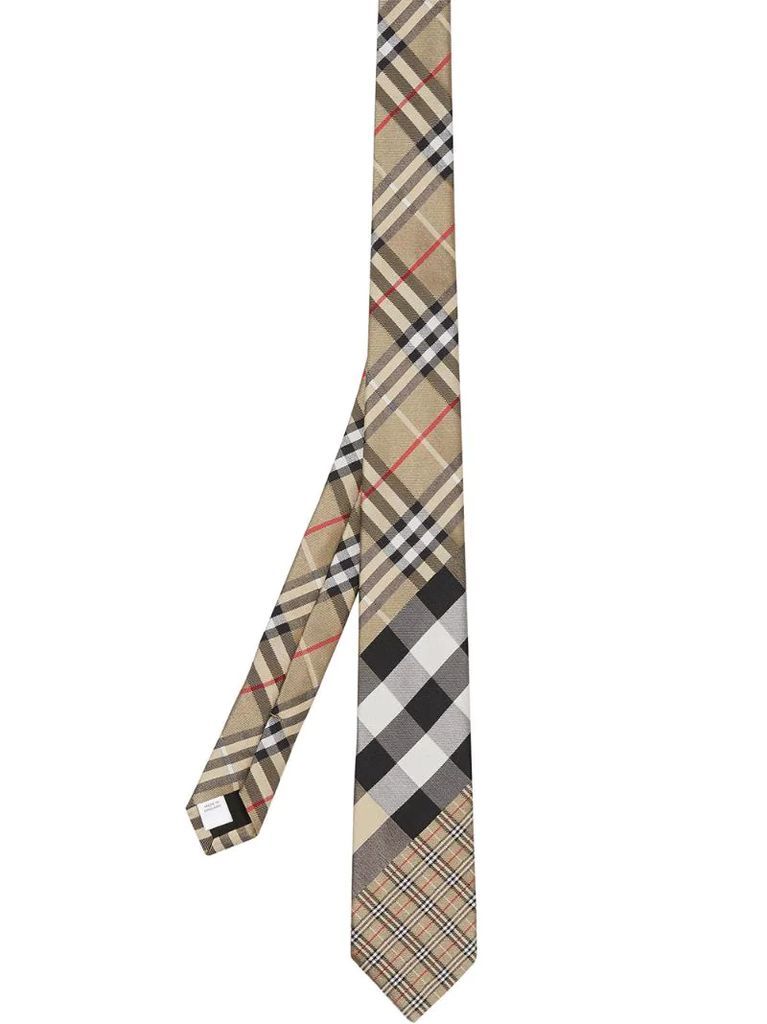 check-print silk tie