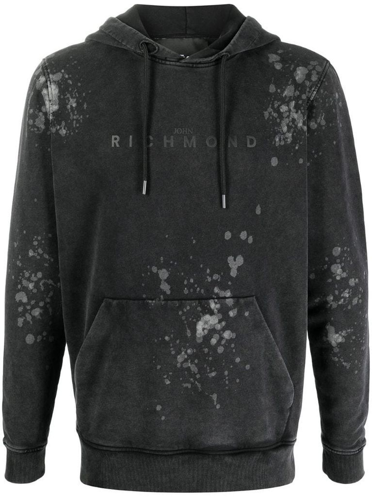 distressed logo print hoodie