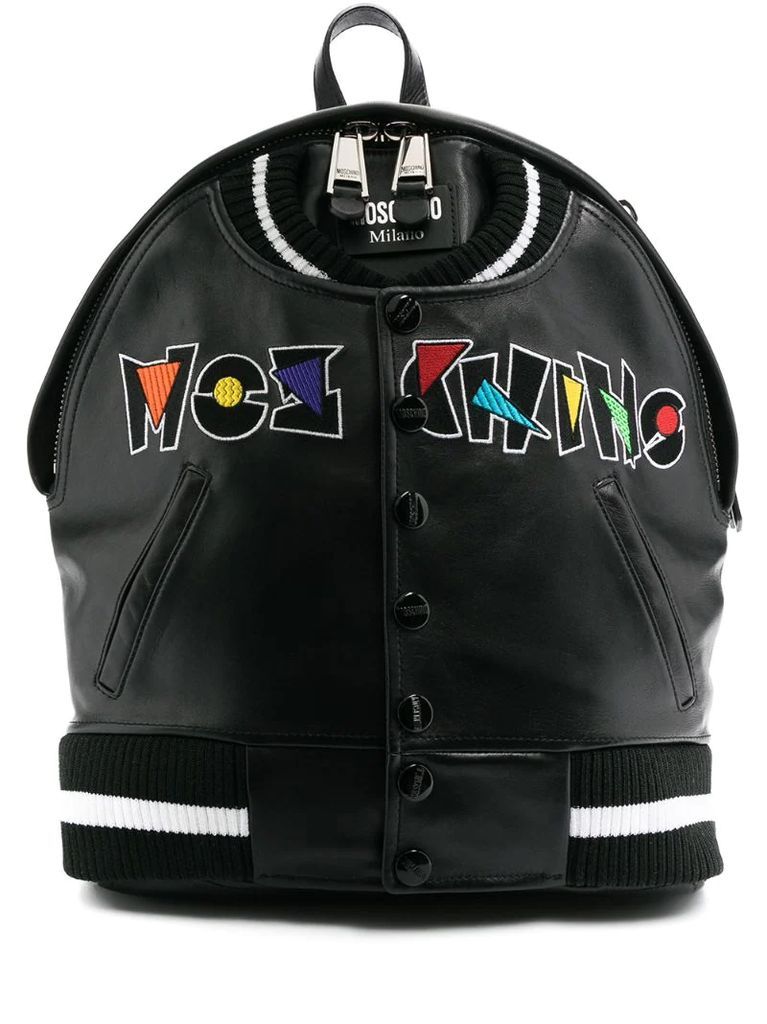 embroidered-logo jacket-style backpack