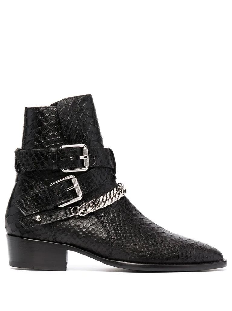 snakeskin-effect leather boots