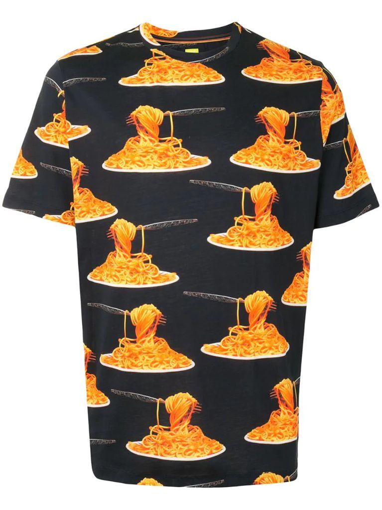 spaghetti-print cotton T-shirt