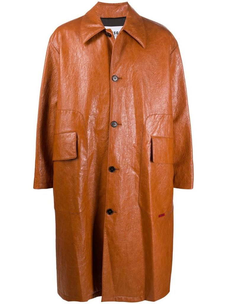 faux leather mid-length coat