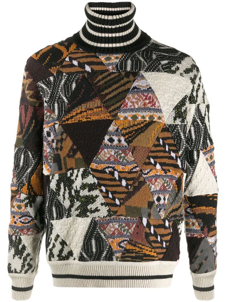 patchwork intarsia-knit jumper