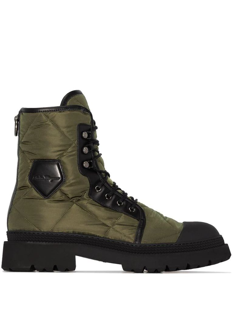 logo-patch quilted combat boots