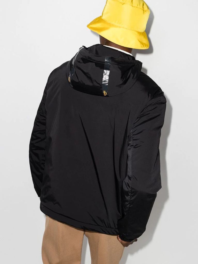 logo-tape zip-up hooded jacket