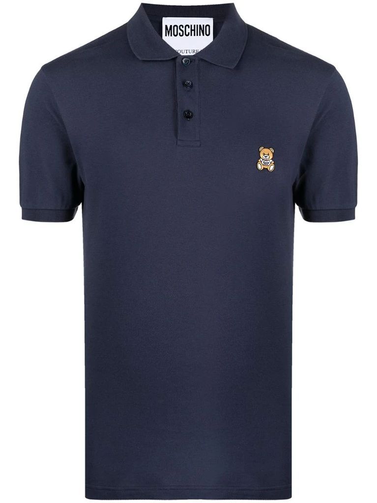 Teddy motif embroidered polo shirt