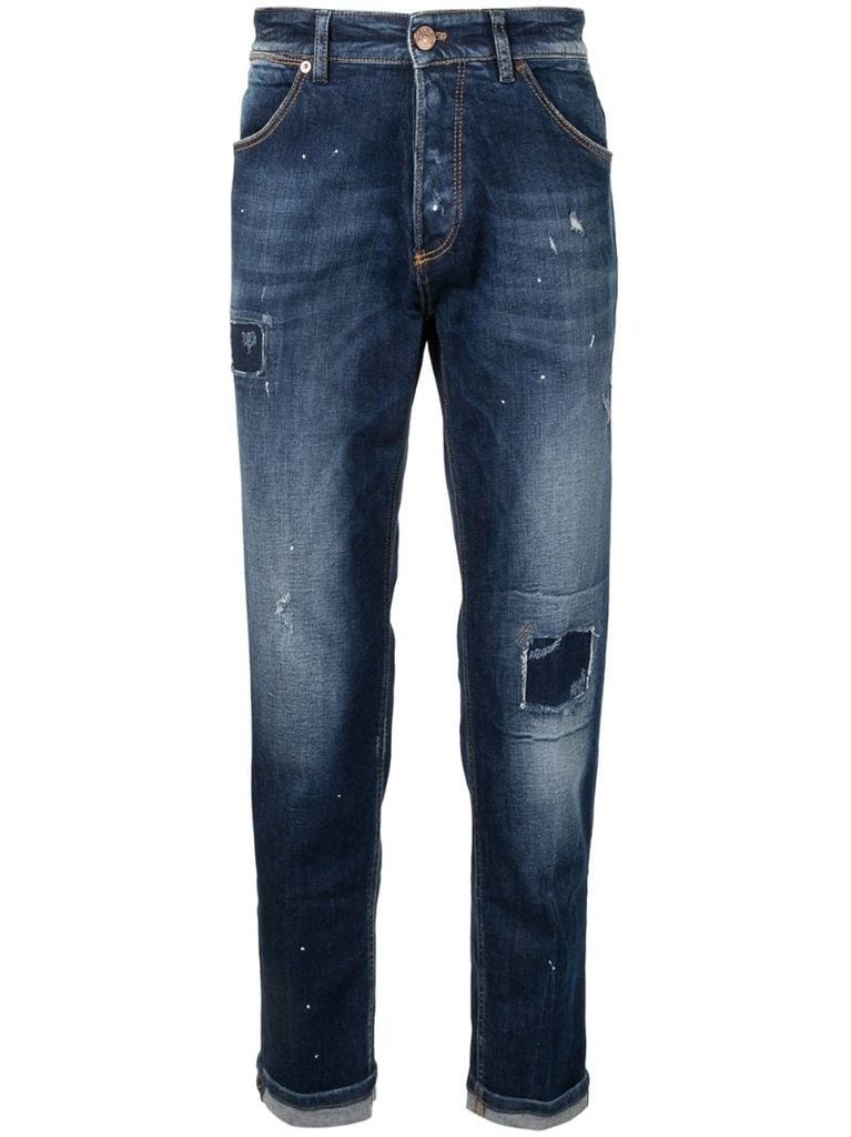 distressed slim-fit jeans