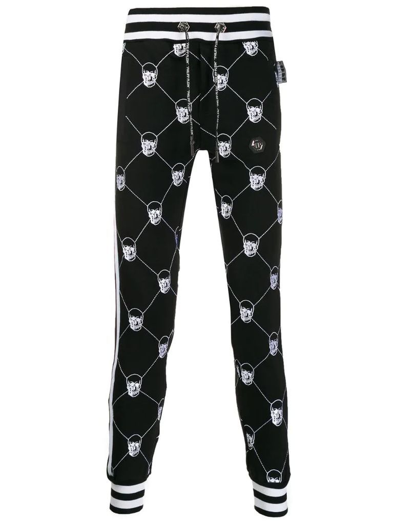 skull embroidered track trousers