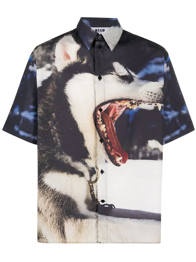 wolf print short-sleeve shirt