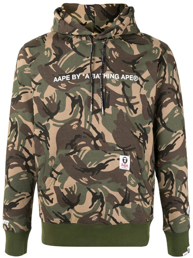 camouflage-print rib-trimmed hoodie
