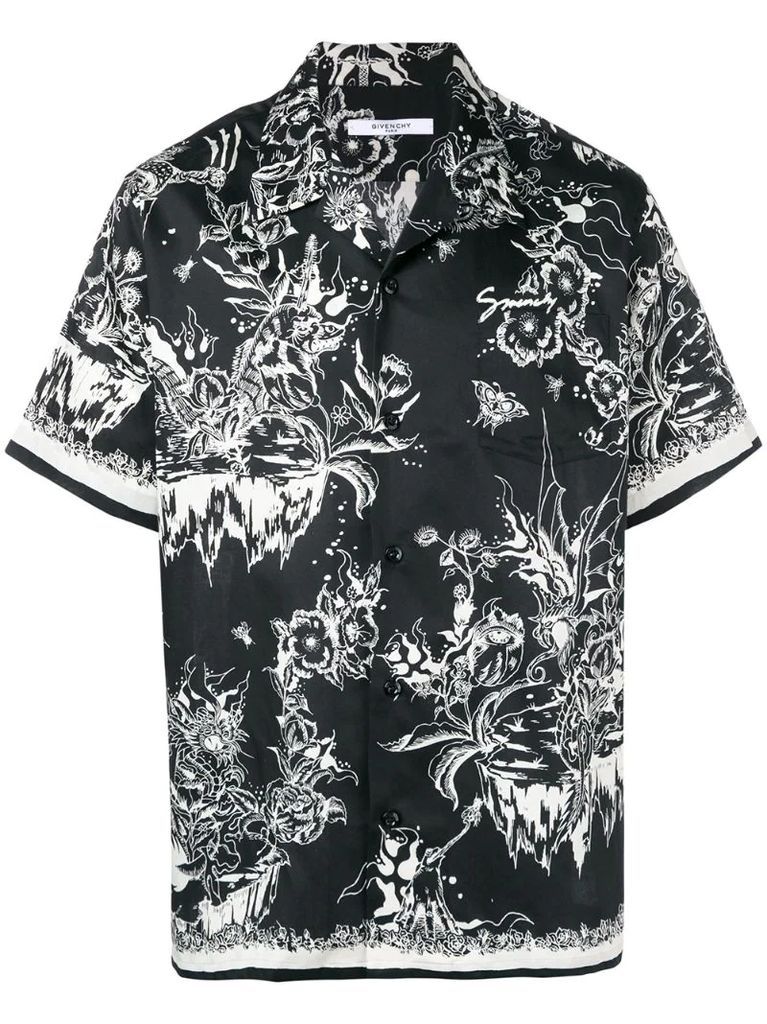 Monster print Hawaiian shirt